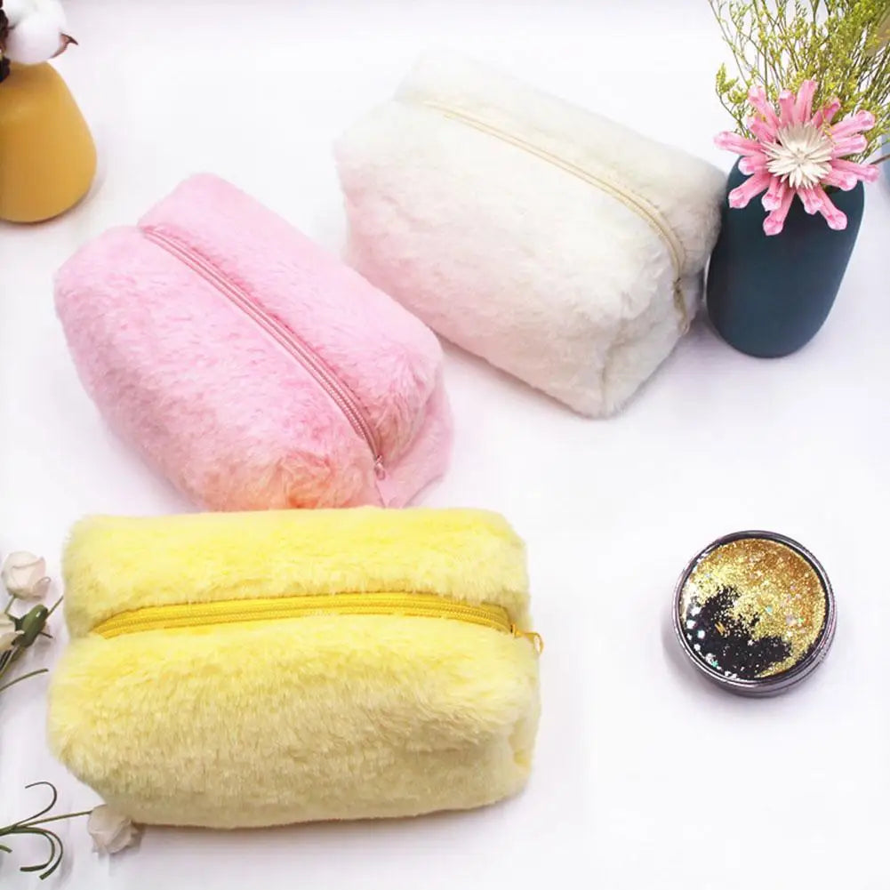 Solid Color Fur Cosmetic Bag